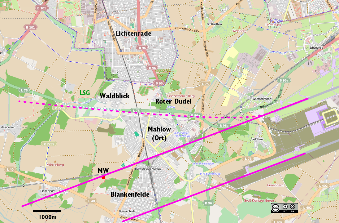 Waldblick, Lichtenrade, Roter Dudel, Mahlow, Blankenfelde und Flugrouten